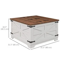 HOMCOM Farmhouse Coffee Table, Square Center Table with Flip-top Lids, Hidden Storage Compartment, White(m-3)