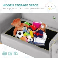 Qaba Ergonomic Foam Kids Sofa with Inner Toy Storage Chest, Velvet Kids Couch with Soft Arms, Children's Lounge Furniture, Gray(m-7)