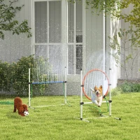 PawHut 3pc Dog Agility Training Equipment Set with Spray Water Tube, White(m-2)