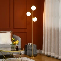 HOMCOM Modern 3-Light Floor Lamp for Living Room, Tree Standing Lamp with Globe Lampshades, 10.75"x10.75"x66.5", Gold(m-10)