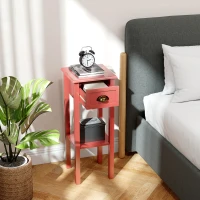 HOMCOM 2-Tier Side Tables Set of 2 with Drawer and Shelf, 2 Pieces End Tables for Living Room and Hallway, Red(m-7)