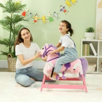 Qaba Spring Rocking Horse, Kids Ride on Horse, Plush Horse Ride-on w/ Sounds & Foot Stirrups for Kids 3-8 Years, Pink(m-7)