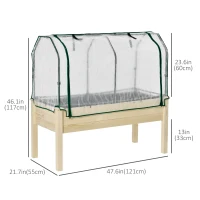 Outsunny Raised Garden Bed with PE Greenhouse Cover Outdoor Elevated Wood Planter Box for Herbs and Vegetables, Use for Patio, Backyard, Balcony, 48 x 22 x 46 inch, Natural(m-3)