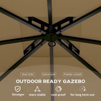 Outsunny 11' x 11' Outdoor Gazebo, Double Roof Patio Gazebo with Curtains, Church Windows, Galvanized Steel Frame, Beige(m-6)
