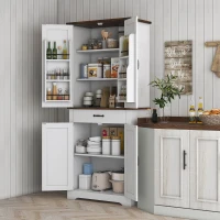 HOMCOM 71" Tall Kitchen Cabinet, Farmhouse Pantry Cabinet w/ Barn Doors, 6 Shelves w/ 2 Doors, Drawer and Adjustable Shelves, White(m-2)