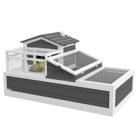 PawHut 3-Room Tortoise House Habitat with Balcony & 2 Stories, Indoor/Outdoor Wooden Tortoise Enclosure with Ladder, Tray, Openable Roof, Large Reptile Cage, 44" x 25.5" x 23", Gray(m-1)