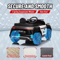 Qaba 12V Kids Electric Police Car w/ Remote Control, Spring Suspension, Transport Wheel, Siren, Music, Light, Horn, Black(m-6)