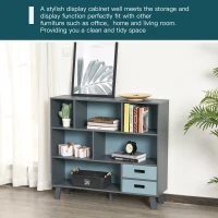 HOMCOM 3-Tier Child Bookcase Open Shelves Cabinet Floor Standing Cube Storage Organizer with Drawers - Dark Blue(m-7)