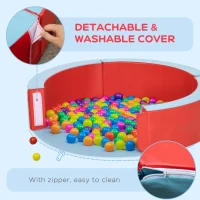 Outsunny Foam Kids Ball Pit Pool with Removable & Washable Cover, 45" x 10" Round Ball Pit for Toddlers with 200 Ocean Balls, Soft Baby Playpen, Red(m-4)
