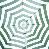 Outsunny 6FT Round Beach Umbrella with Tilt Mechanism, Outdoor UV Protection Sun Shaded Canopy with Push Button, Striped Green(m-7)