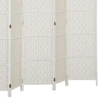 HOMCOM Room Divider, 6 Panel Folding Privacy Screen, 6FT Tall Portable Weave Partition Wall Divider for Bedroom, White(m-9)