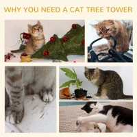 PawHut Cat Tree Kitty Tower with Sisal Mat Scratching Post, Cat Bed, Cushion, Perch, 18" x 18" x 36", Grey(m-7)