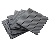Outsunny 11 Pcs Plastic Interlocking Deck Tiles, 12" x 12" Non-slip Flooring Tiles for Indoor Outdoor Patio Balcony, Grey(m-2)