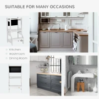 Qaba Kids Kitchen Step Stool, 2 in 1 Kitchen Table Set Toddler Standing Tower with Chalkboard, Safety Rail for Kitchen, Bathroom, Bedroom, Gray(m-7)