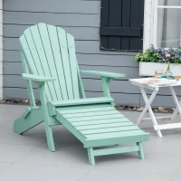 Outsunny Folding Adirondack Chair, Muskoka Chair with Pull-out Footrest, Outdoor Wooden Fire Pit Lounger for Patio, Porch, Poolside, Garden, Green(m-1)