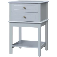HOMCOM Side Table with 2 Storage Drawers, Modern End Table with Bottom Shelf for Living Room, Home Office, Grey(m-11)