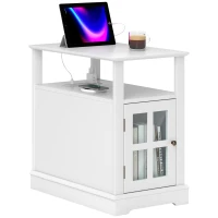 HOMCOM Narrow Side Table End Table with Charging Station, USB Ports, Modern End Table with Storage for Living Room, White(m-11)