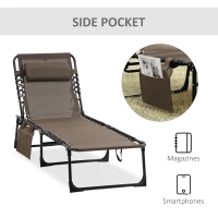 Outsunny Reclining Chaise Lounge Chair, Portable Sun Lounger, Folding Camping Cot with Adjustable Backrest and Removable Pillow, for Patio, Garden, Beach, Brown(m-7)