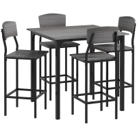 HOMCOM 5-Piece Counter Height Bar Table with Space-Saving Design, Square Kitchen Table and Chairs Set with Footrest, Metal Legs, Industrial Dining Table Set for 4, Gray