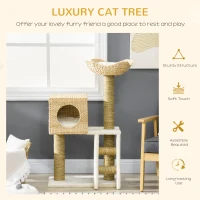 PawHut Cattail Weave Cat Tree for Indoor Cats Kitty Tower with Rattan Cat Condo, Wicker Bed, Ladder, Washable Cushions, 22.5" x 14.5" x 39.5", Natural(m-4)