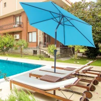 Outsunny 8.5' Round Aluminum Patio Umbrella Garden Parasol Market Sunshade Tilt Canopy w/ 6 Ribs, Crank Handle, Blue(m-1)