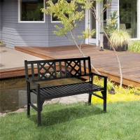 Outsunny Foldable Garden Bench, 2-Seater Patio Wooden Bench, Loveseat Chair with Backrest and Armrest for Patio, Porch or Balcony, Black(m-8)