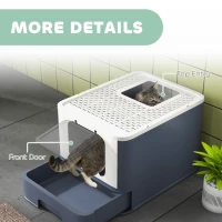 PawHut Cat Litter Box with Lid, Scoop, Front Entry, and Top Exit for Large Cats, White(m-8)