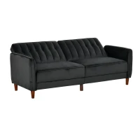 HOMCOM Convertible Sofa Sleeper Futon with Split Back Design Recline, Thick Padded Velvet-Touch Cushion Seating and Wood Legs, Black(m-11)