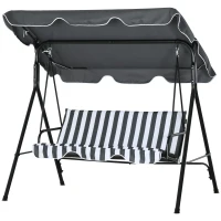 Outsunny 3-Seat Outdoor Patio Swing Chair w/ Cushion, Steel Frame Stand, Adjustable Tilt Canopy for Patio, Garden, Gray & White(m-1)