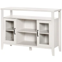 HOMCOM Rustic Style Sideboard Serving Buffet Storage Cabinet Cupboard with Glass Doors and Adjustable Shelves for Kitchen and Dining Area, White Wood(m-11)