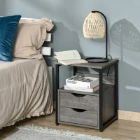 HOMCOM Nightstand with 2 Drawers, Industrial Side Table with Storage Shelf, Accent End Table for Bedroom, Living Room, Grey(m-8)
