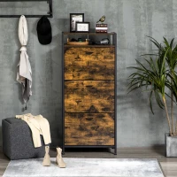 HOMCOM Industrial 12 Pair Shoe Storage Cabinet with 3 Flip Drawers and Open Shelf, Shoe Storage Organizer Rustic Brown(m-6)