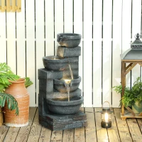 Outsunny 30" Tall Outdoor Waterfall Fountain with LED Lights, 4-Tier Resin Cascading Water Bowls with Pump, Gray(m-10)