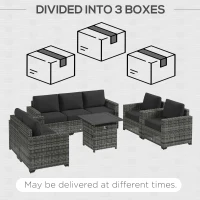 Outsunny Patio Furniture Set, Cushions, Sofa, Loveseat, Fire Pit Table, Gray(m-8)