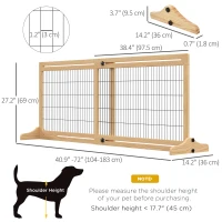 PawHut 41"-72" Wooden Freestanding Pet Gate with Support Feet, for Small Medium Dogs, Natural(m-3)