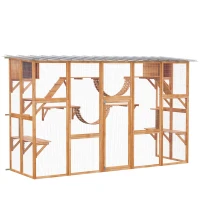 PawHut Large Outdoor Catio with Condos, Platforms, Doors, Ladders, Weather-Resistant Roof, Orange(m-11)