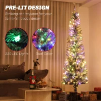 HOMCOM 7.5ft Prelit Pencil Artificial Christmas Tree, Flocked Xmas Tree with Remote, Dual Colour LEDs, 519 Tips, Metal Stand(m-4)