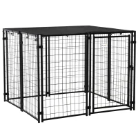 PawHut Outdoor Dog Kennel, Lockable Pet Playpen Crate with Top Cover, Black(m-10)