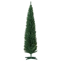 HOMCOM 8ft Unlit Pencil Artificial Christmas Tree with Realistic Branches and 618 Tips, Plastic Base, Green(m-1)
