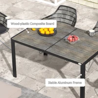 Outsunny Patio Table for 6 with Aluminum Frame, Faux Wood Tabletop, Rectangular Outdoor Table for Backyard, Lawn, Balcony, Gray(m-6)