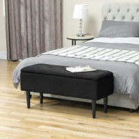 HOMCOM Modern Storage Bench, Ottoman with Storage and Lamb's Wool Upholstery for Living Room, Bedroom, Black(m-8)