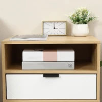 HOMCOM Modern Nightstand, Bedside Table with Drawer and Shelf for Bedroom, Living Room, Natural(m-9)