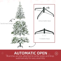 HOMCOM 6' Tall Unlit Snow Flocked Pine Artificial Christmas Tree with Realistic Branches, Green(m-6)