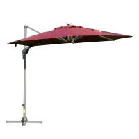 Outsunny 3m/10ft Outdoor Cantilever Sun Umbrella Solar LED Lighted Sun Shade Aluminum Market Umbrella with Adjustable Angle & 360° Rotation for Backyard, Poolside, Lawn and Garden Wine Red(m-11)