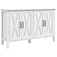 HOMCOM Sideboard Buffet with 4 Barn Doors and 2 Adjustable Shelves, Kitchen Buffet Cabinet for Living Room, Hallway, White(m-11)