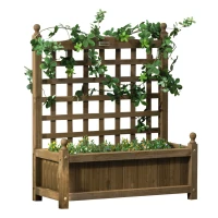 Outsunny Garden Planter with Trellis for Climbing Vines, Wood Raised Garden Bed, Planter Box for Garden, Indoor Outdoor, Coffee(m-11)