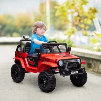 Qaba 12V Ride on Car, Ride on Truck w/ Remote, 4 Suspension Wheels, 3 MPH Max Speed, Music, Horn & Lights, Red(m-10)