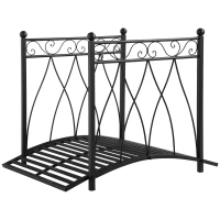 Outsunny 3.3FT Classic Garden Bridge with Safety Railings Arc Footbridge Decorative Pond Bridge for Backyard Creek Stream, Black(m-2)