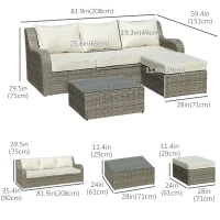Outsunny 3 Pieces Wicker Patio Furniture Set with Liftable Middle Table, Aluminum Frame Full Assemblied Outdoor Sectional Conversation Sofa Set with 4" Thick Padded Cushions, Beige(m-3)
