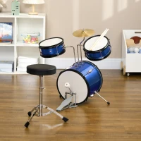 Qaba 7 Piece Kids Drum Set with Throne, Cymbal, Pedal, Drumsticks, Blue(m-8)
